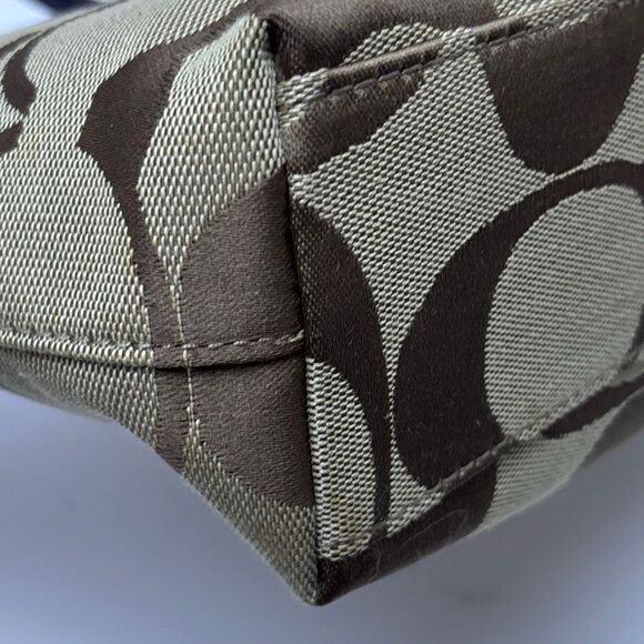 Y2K COACH SIGNATURE C STRIPE TOP HANDLE TOTE F48798 BRASS/KHAKI/PURPLE PURSE BAG - Picture 11 of 12